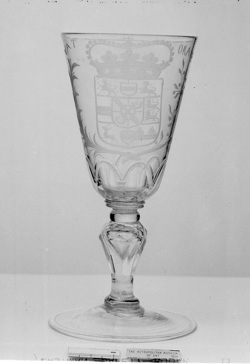 Wineglass with arms of William V, Prince of Orange, Clear glass, Dutch or Flemish 