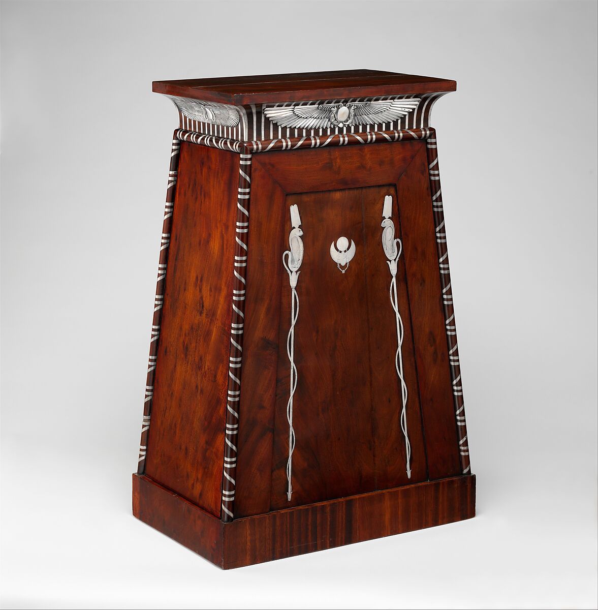 Coin cabinet, Designed by Charles Percier (French, Paris 1764–1838 Paris), Mahogany (probably Swietenia mahagoni), applied and inlaid silver, French, Paris