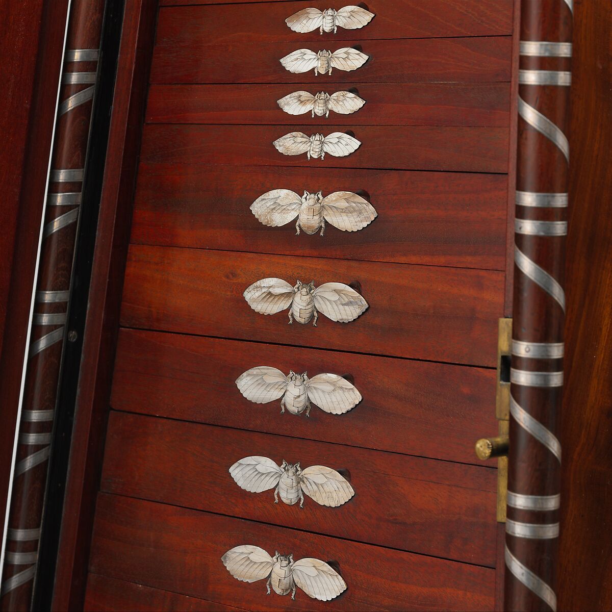 Coin cabinet, Designed by Charles Percier (French, Paris 1764–1838 Paris), Mahogany (probably Swietenia mahagoni), applied and inlaid silver, French, Paris