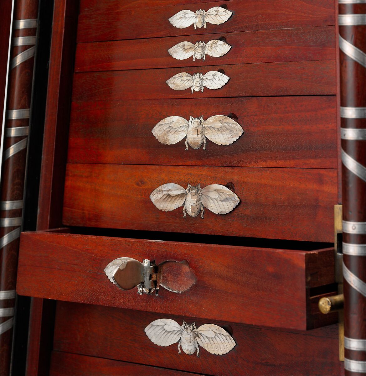 Coin cabinet, Designed by Charles Percier (French, Paris 1764–1838 Paris), Mahogany (probably Swietenia mahagoni), applied and inlaid silver, French, Paris