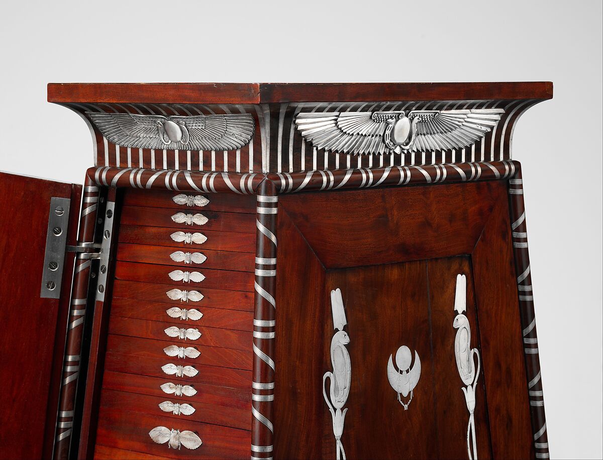 Coin cabinet, Designed by Charles Percier (French, Paris 1764–1838 Paris), Mahogany (probably Swietenia mahagoni), applied and inlaid silver, French, Paris