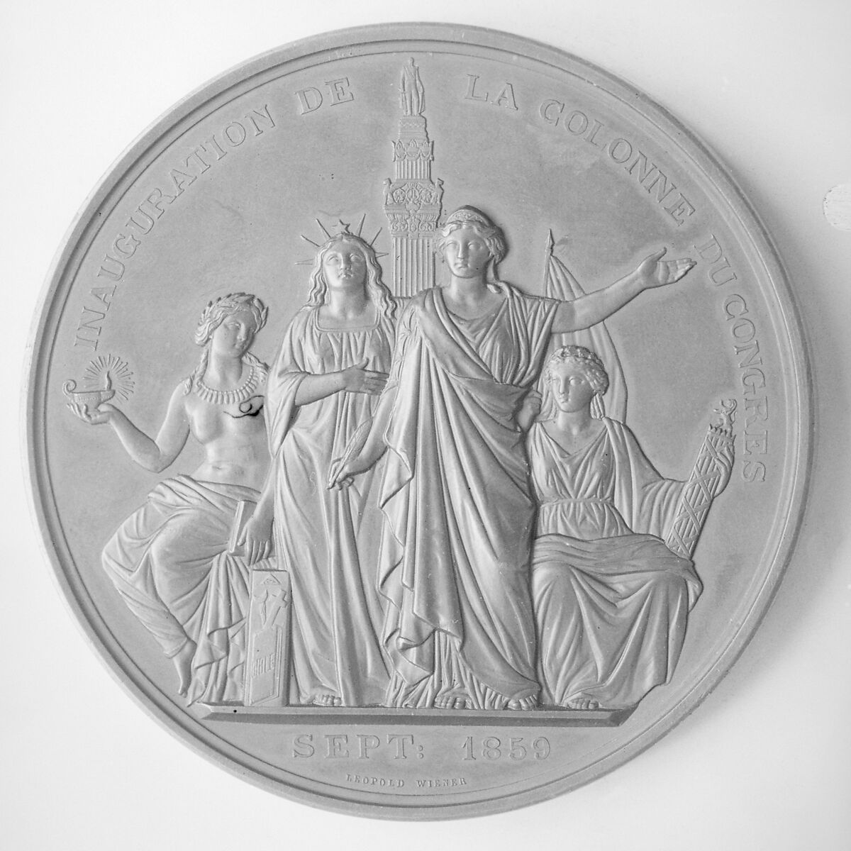 Inauguration de la colonne du congres, Medalist: Leopold Wiener (Belgian, Venlo 1823–1891 Brussels), Bronze, Belgian