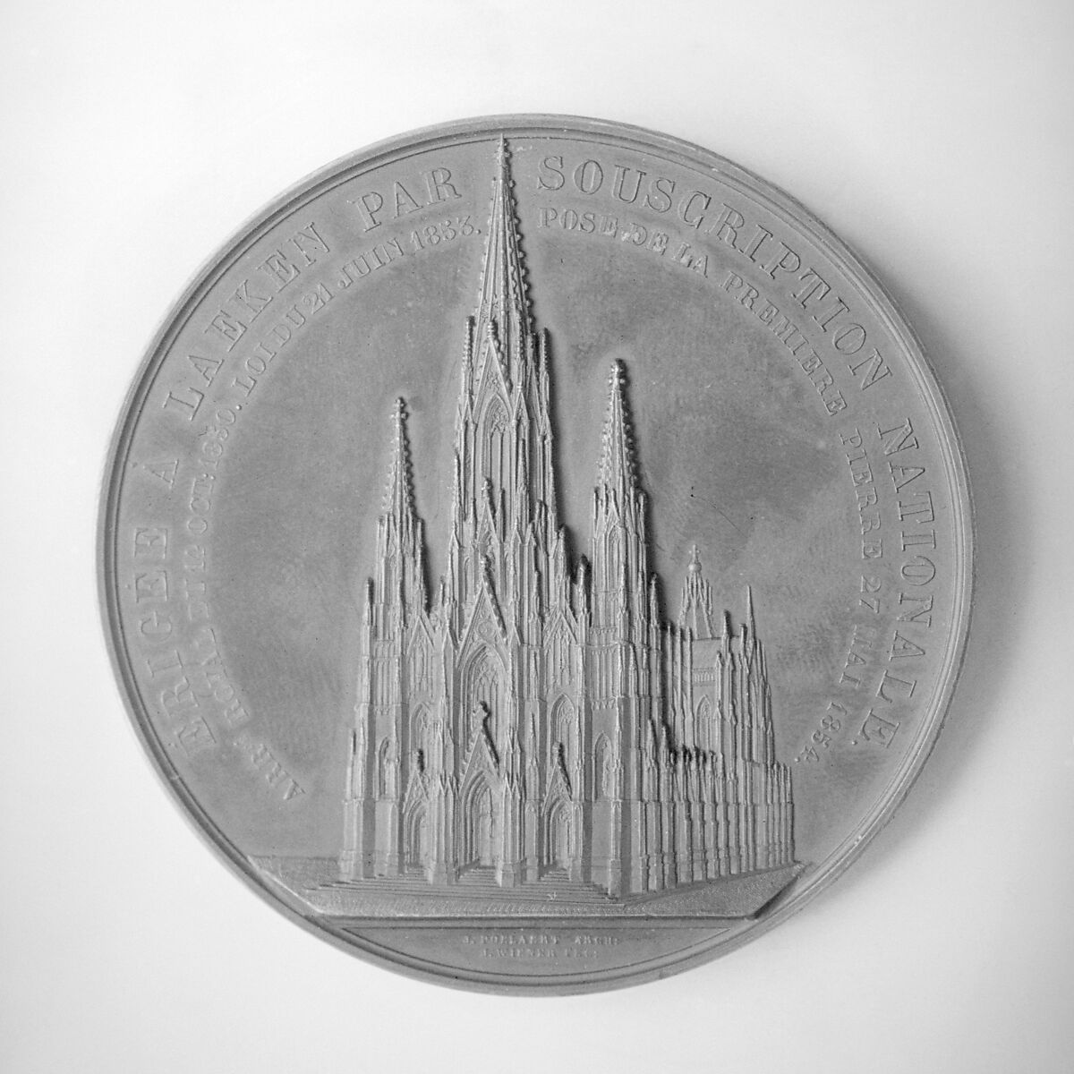 Erection of the Church of Laeken, 1854 (Church of St. Mary, Notre Dame), in Memory of Queen Louise d'Orleans, Medalist: Jakob Wiener (Belgian, 1815–1899), Bronze, Belgian