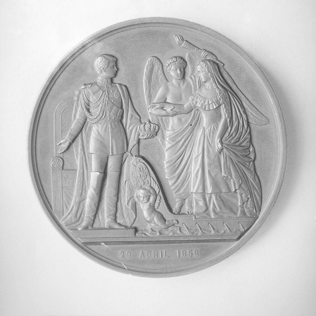 Marriage of Pedro V, King of Portugal (1837–1861) and Stephanie, Queen of Portugal (1837–1859), Medalist: Leopold Wiener (Belgian, Venlo 1823–1891 Brussels), Bronze, Belgian