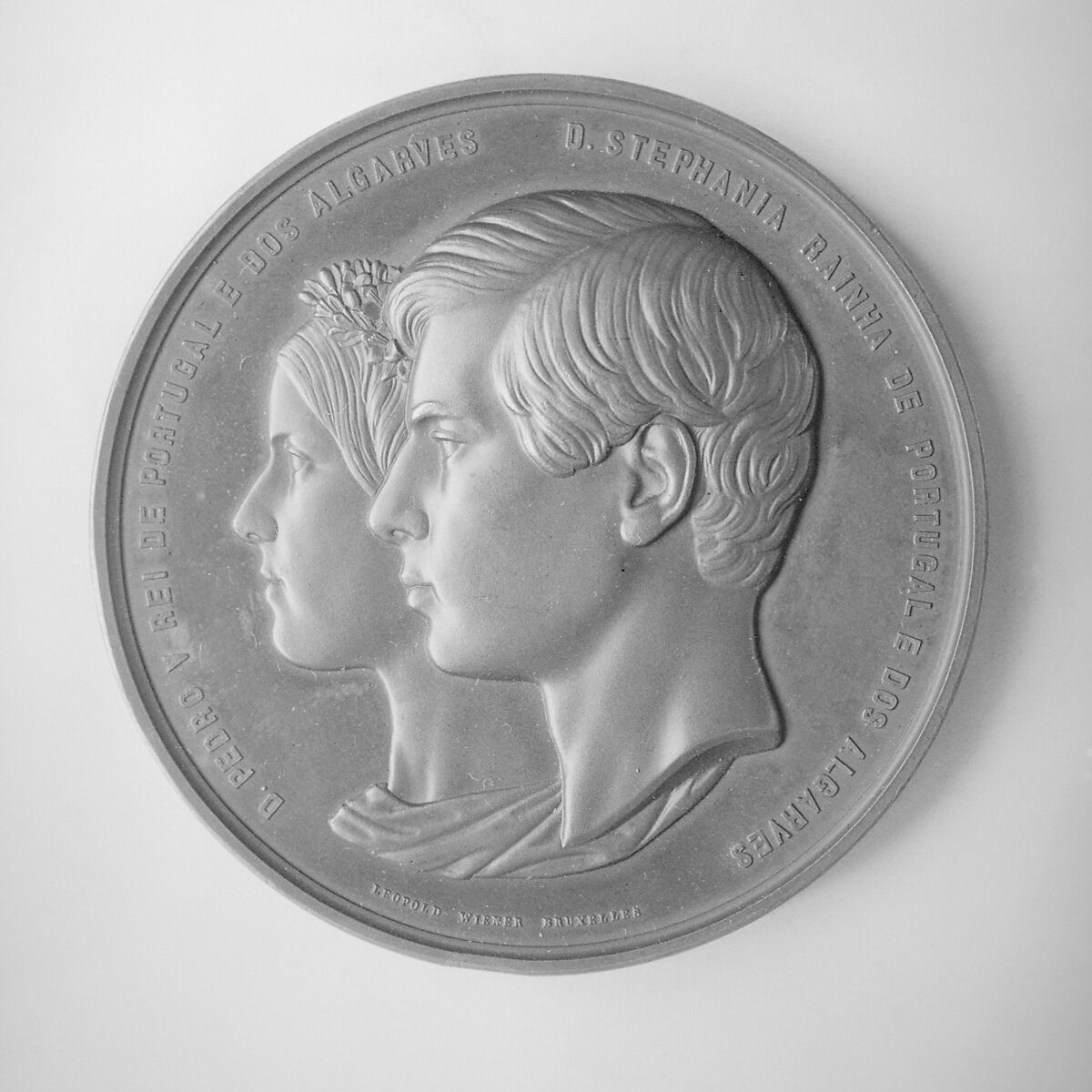 Marriage of Pedro V, King of Portugal (1837–1861) and Stephanie, Queen of Portugal (1837–1859), Medalist: Leopold Wiener (Belgian, Venlo 1823–1891 Brussels), Bronze, Belgian 