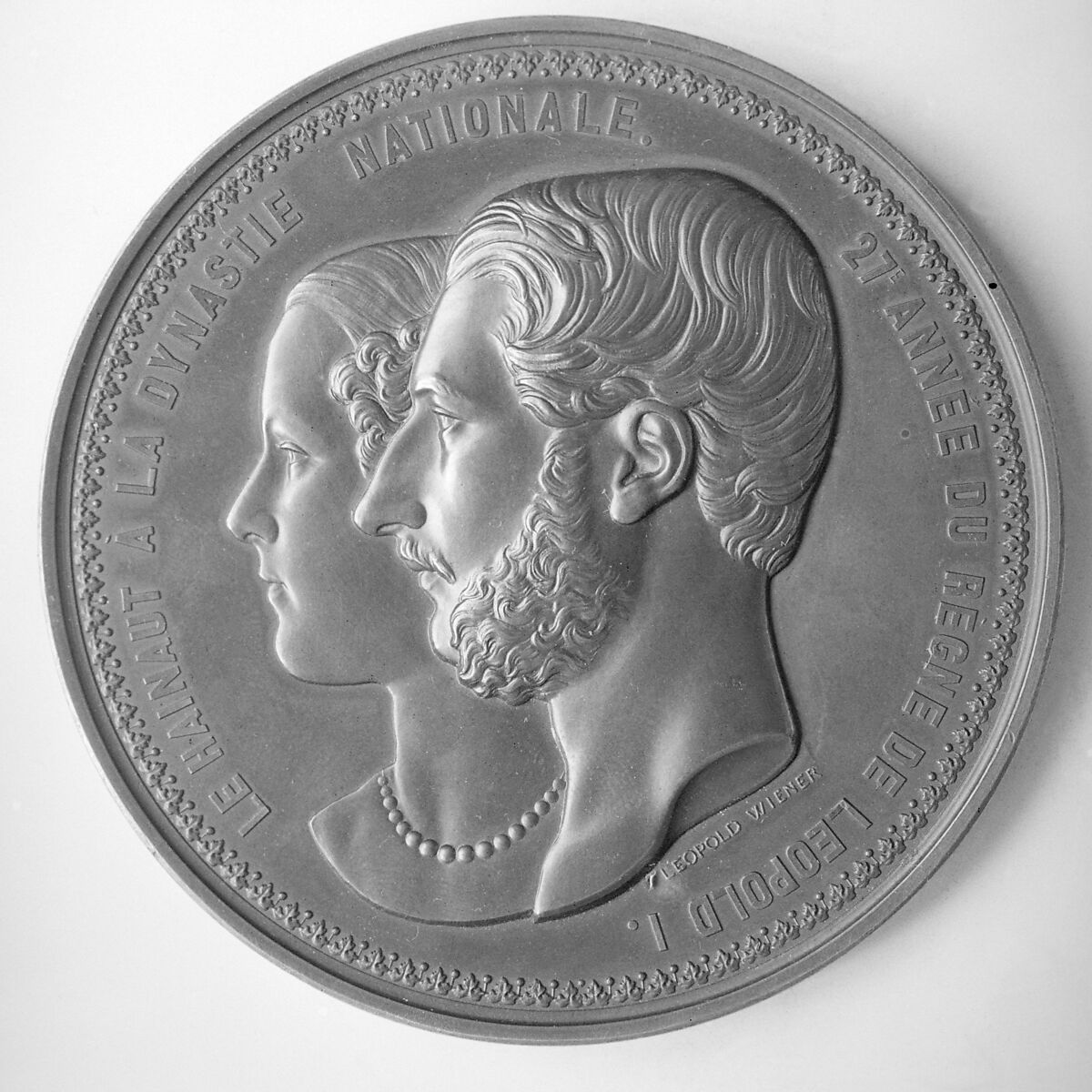 Birth of Comte de Hainault (1859–69), Medalist: Leopold Wiener (Belgian, Venlo 1823–1891 Brussels), Bronze, Belgian 