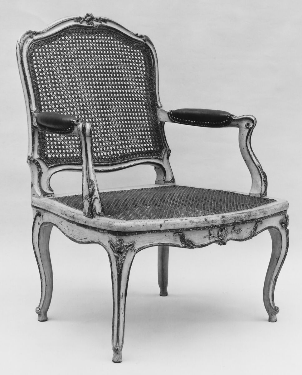 Armchair, Claude I Sené (French, 1724–1792), Painted beechwood; carving; red velvet manchettes, French