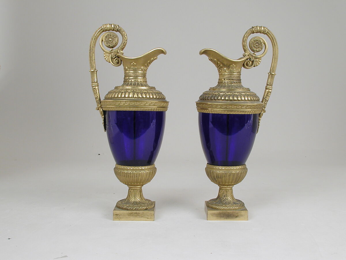 Pair of ewers, Gilt bronze, glass, French 