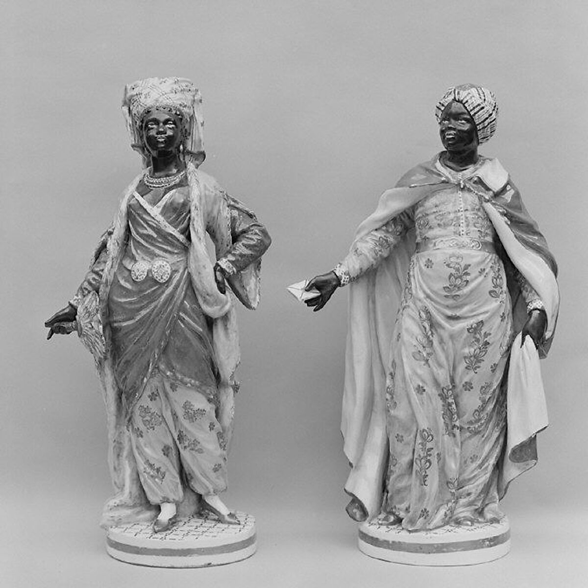 Moorish man and woman, Fontainebleau (Manufacture Royale, established 1530, 1535 or 1539), Hard-paste porcelain, French, Fontainebleau 