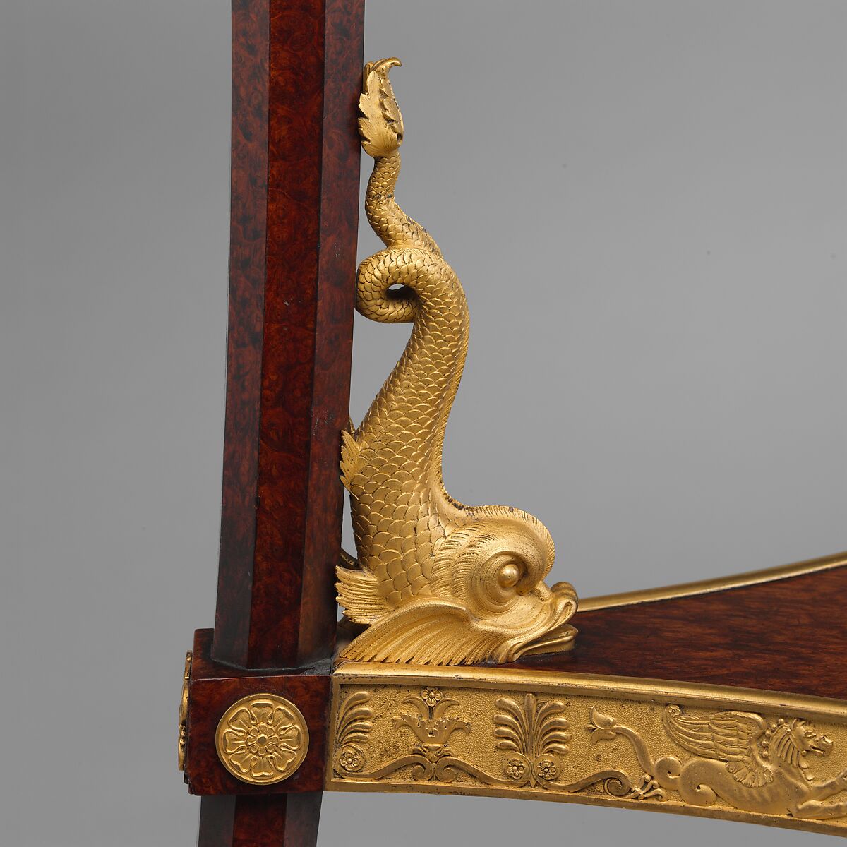 Washstand (athénienne or lavabo), Design attributed to Charles Percier (French, Paris 1764–1838 Paris), Legs, base and shelf of yew wood; gilt-bronze mounts; iron plate beneath shelf, French, Paris