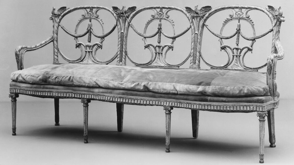 Settee (part of a set), Walnut, polychromed; velvet, Italian