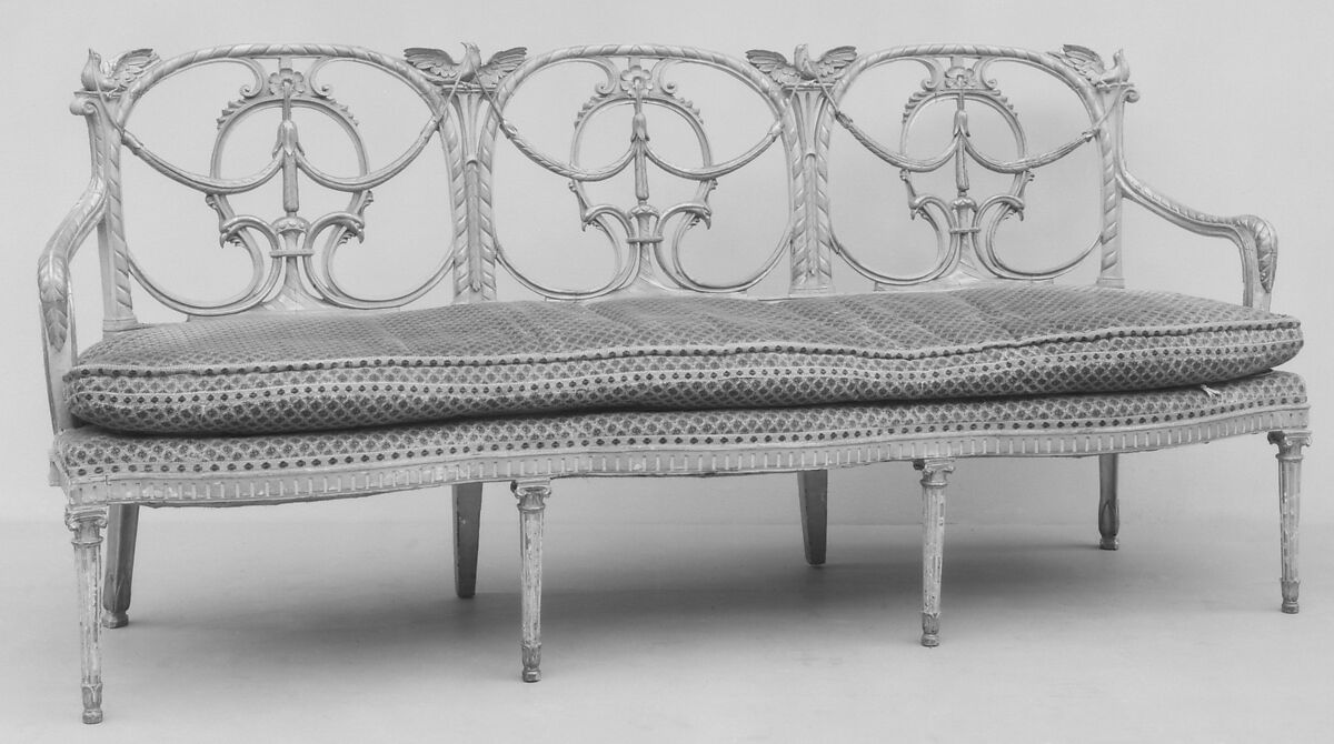 Settee (part of a set), Walnut, polychromed; velvet, Italian