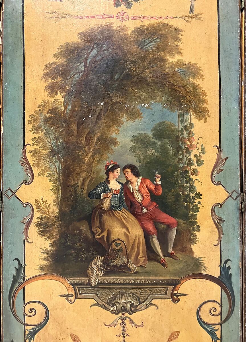 The Four Seasons, After a composition by Antoine Watteau (French, Valenciennes 1684–1721 Nogent-sur-Marne) engraved by Boucher, Canvas, painted in oil, with damask backing, French
