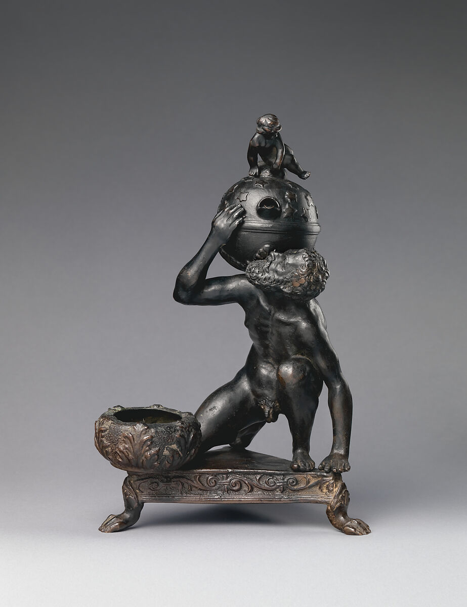 Atlas Supporting the Globe, Workshop of Andrea Briosco, called Riccio (Italian, Trent 1470–1532 Padua), Bronze, Italian, Padua 