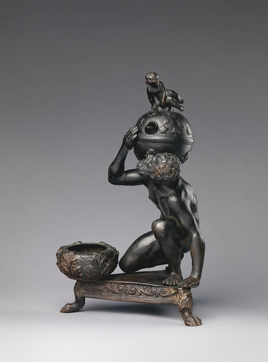 Atlas Supporting the Globe, Workshop of Andrea Briosco, called Riccio (Italian, Trent 1470–1532 Padua), Bronze, Italian, Padua