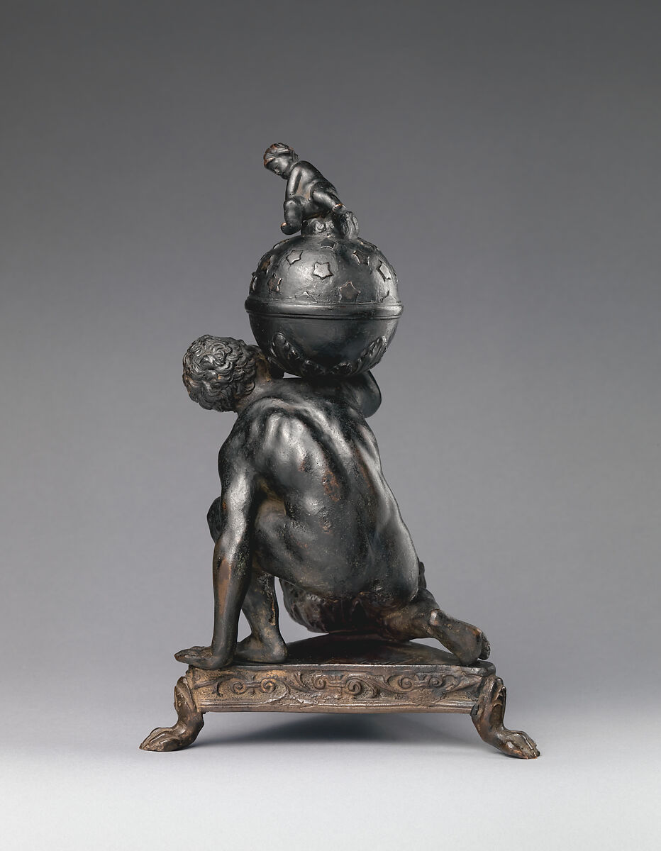 Atlas Supporting the Globe, Workshop of Andrea Briosco, called Riccio (Italian, Trent 1470–1532 Padua), Bronze, Italian, Padua
