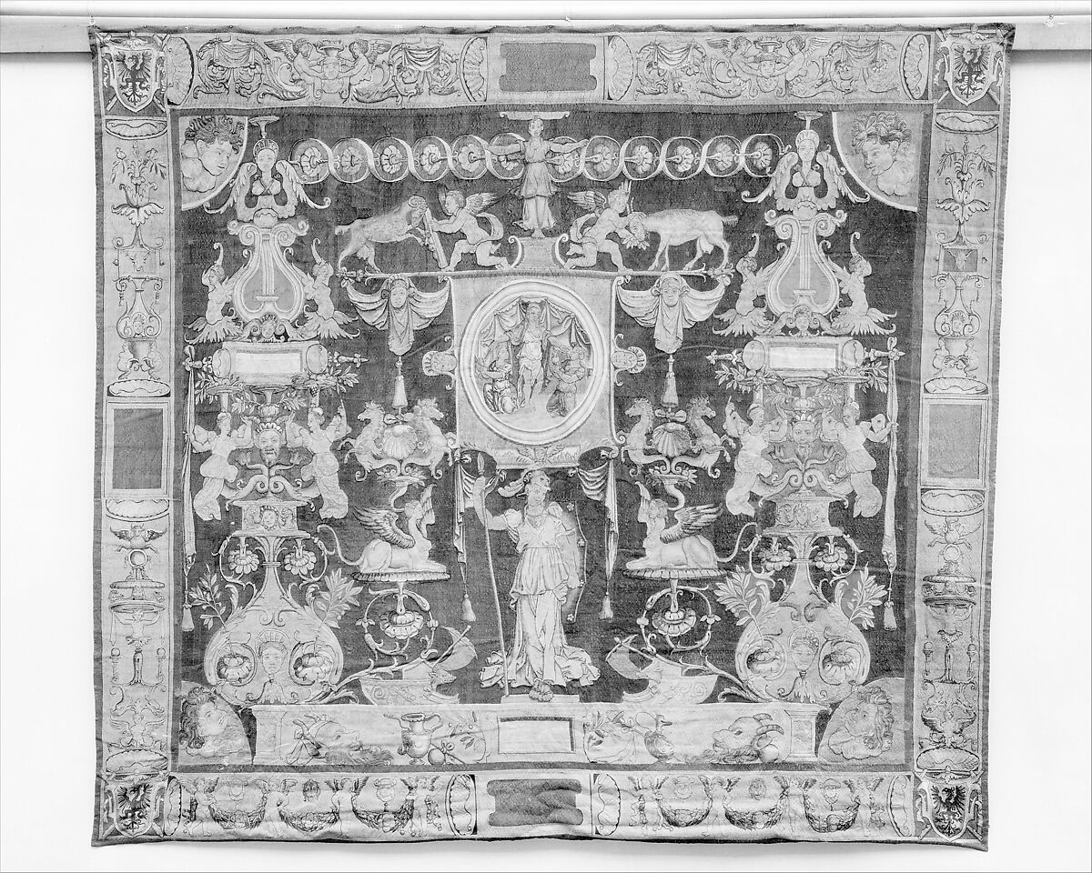 Minerva from the "Doria Grotesques", Probably designed in the workshop of Perino del Vaga (Pietro Buonaccorsi) (Italian, Florence 1501–1547 Rome), Wool, silk (17-19 warps per inch, 7-8 per cm.), Netherlandish, Brussels 