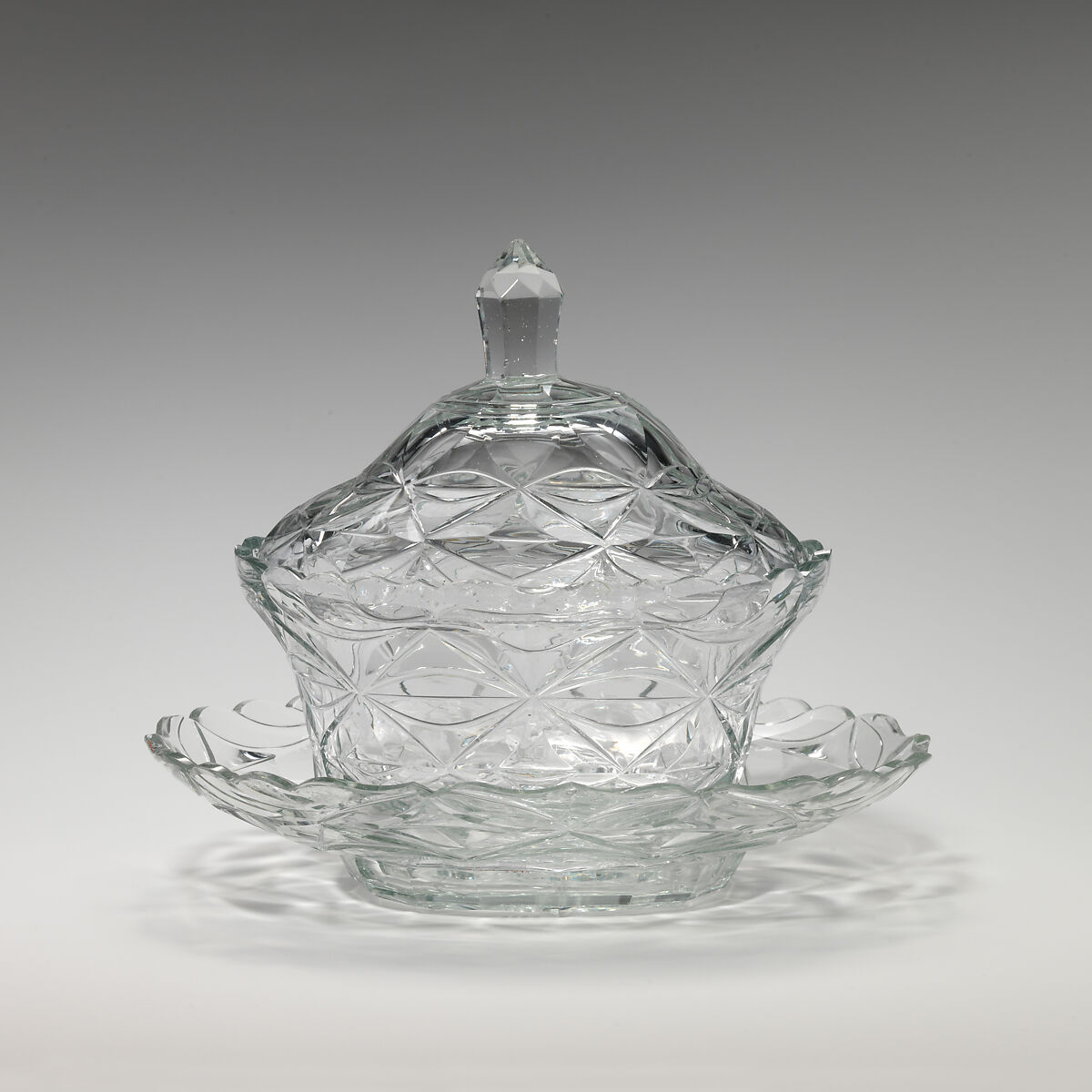 Bowl with cover and tray, Glass, British or Continental European 