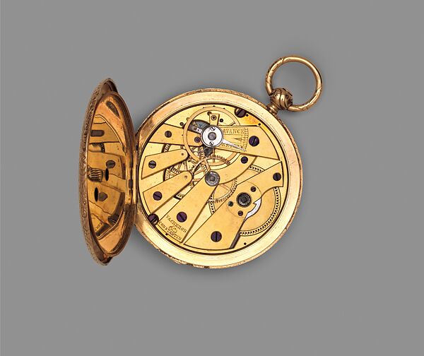 Hunter-case pocket watch, Watchmaker: Firm of Vacheron and Constantin (Swiss, 1755–present), Case: gold; Dial: white enamel with gold hands; Movement: brass and steel, Swiss, Geneva
