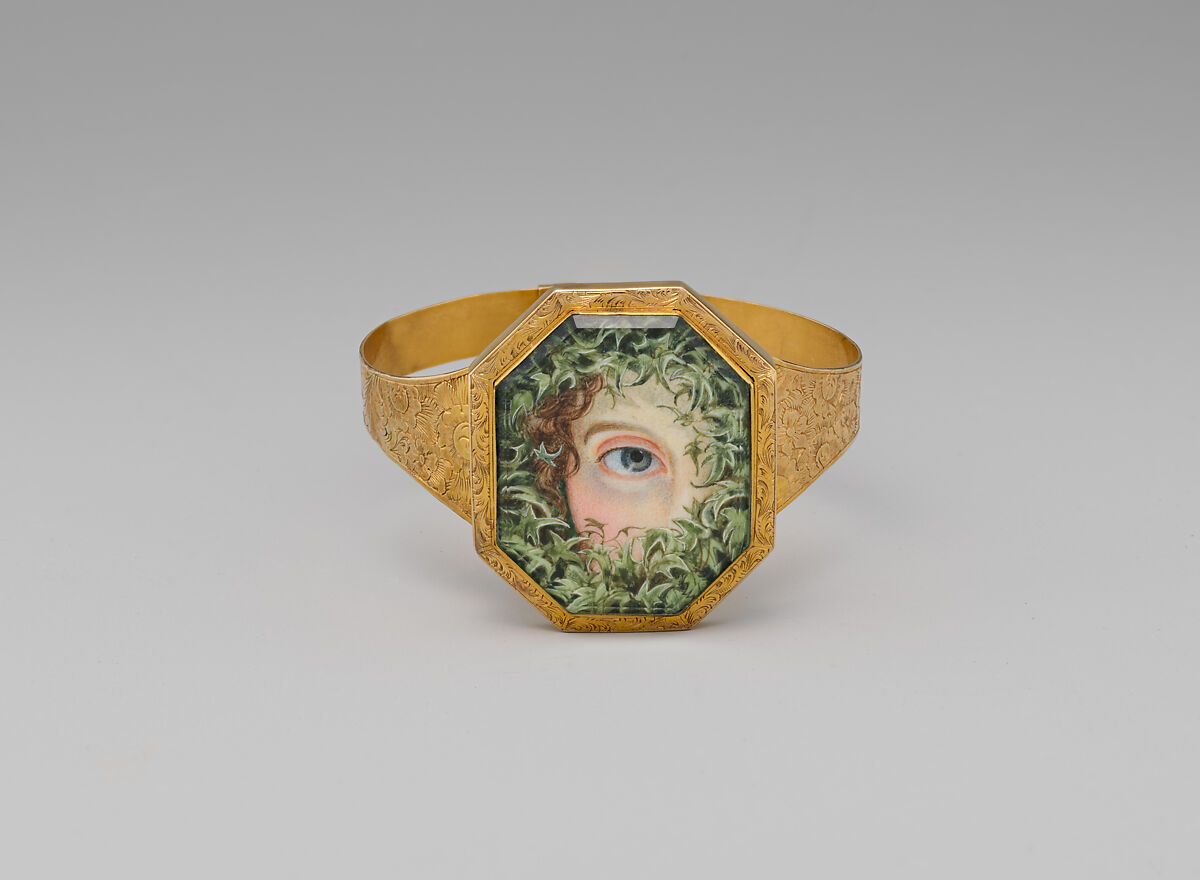 Lover's Eye Bracelet, Watercolor on ivory set in a gold bracelet, Probably British