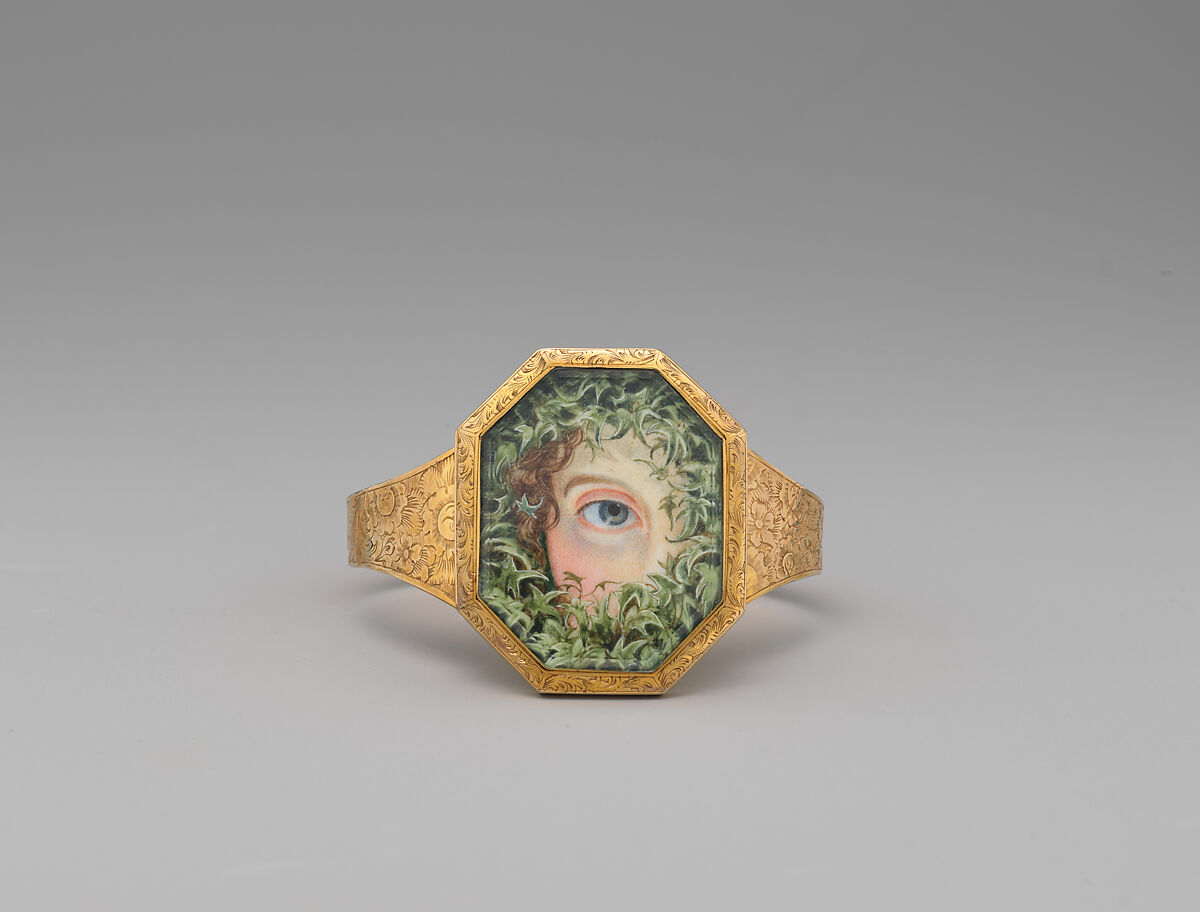 Lover's Eye Bracelet, Watercolor on ivory set in a gold bracelet, Probably British
