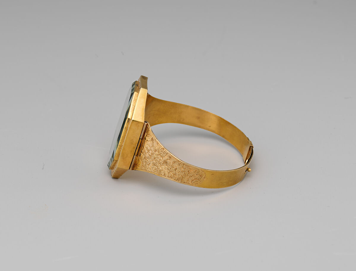 Lover's Eye Bracelet, Watercolor on ivory set in a gold bracelet, Probably British
