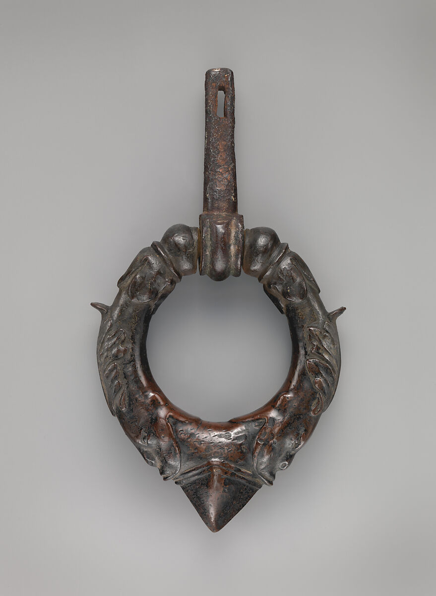 Doorknocker, Bronze, iron pin, Central Italian