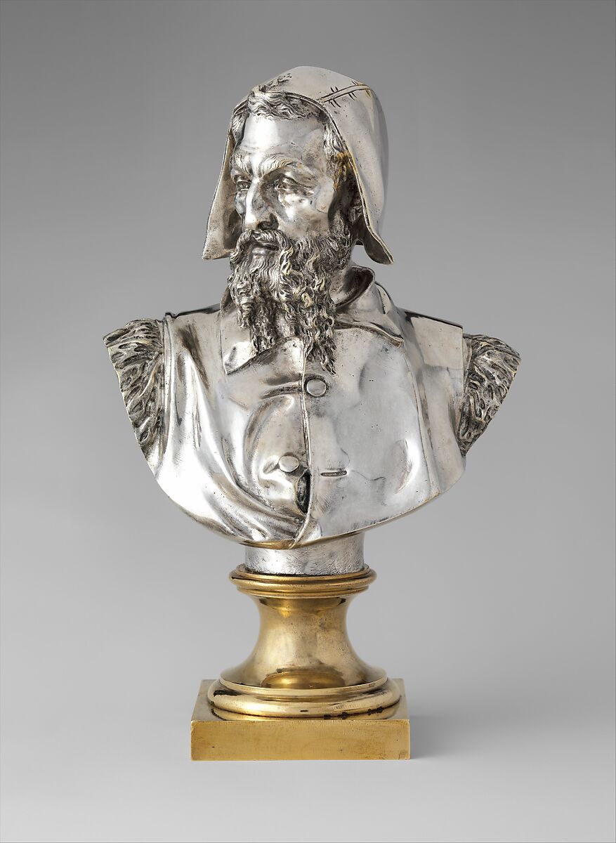 Michelangelo, Albert-Ernest Carrier-Belleuse (French, Anizy-le-Château 1824–1887 Sèvres), Silvered bronze, French, Paris 