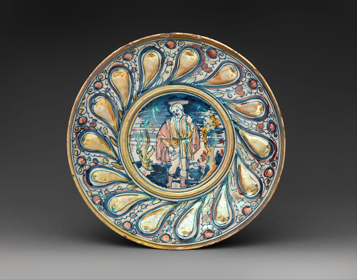 Bowl with Saint Roch, Workshop of Maestro Giorgio Andreoli (Italian (Gubbio), active first half of 16th century), Maiolica (tin-glazed earthenware), lustered, Italian, Gubbio 