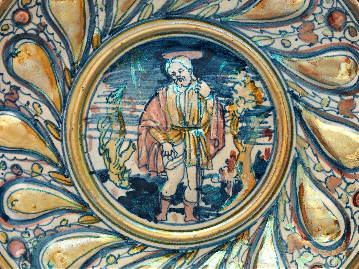 Bowl with Saint Roch, Workshop of Maestro Giorgio Andreoli (Italian (Gubbio), active first half of 16th century), Maiolica (tin-glazed earthenware), lustered, Italian, Gubbio