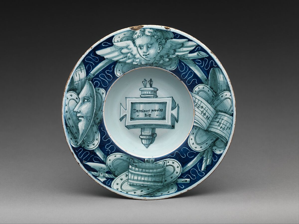 Wide-rimmed bowl, Possibly Jacopo da Pesaro (Italian, active Venice, 1507–ca. 1550)  , Venice, Maiolica (tin-glazed earthenware), Italian, probably Venice or environs 