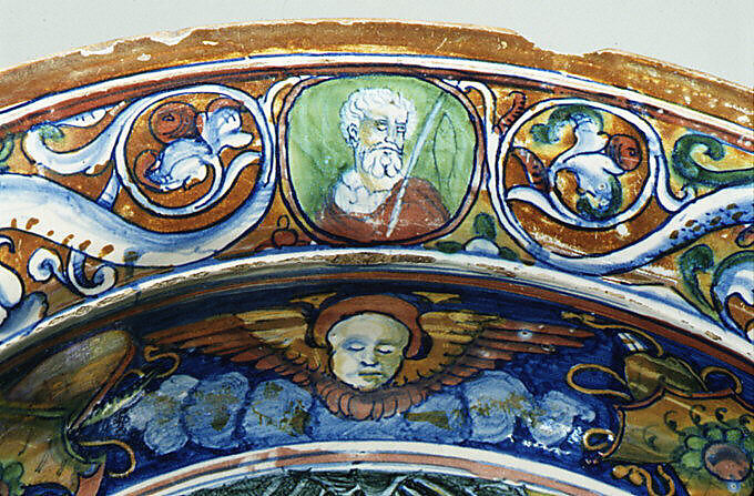 Bowl with Saint Nicholas of Tolentino, Maiolica (tin-glazed earthenware), lustered, Italian, Gubbio