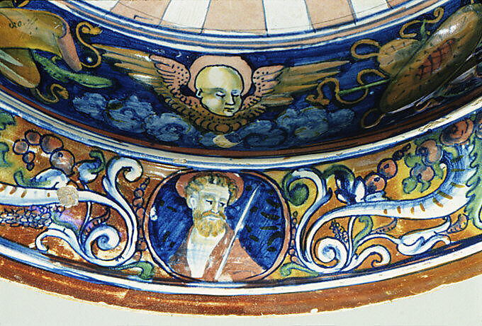 Bowl with Saint Nicholas of Tolentino, Maiolica (tin-glazed earthenware), lustered, Italian, Gubbio