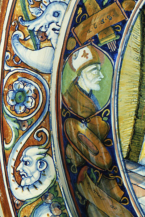 Bowl with Saint Nicholas of Tolentino, Maiolica (tin-glazed earthenware), lustered, Italian, Gubbio