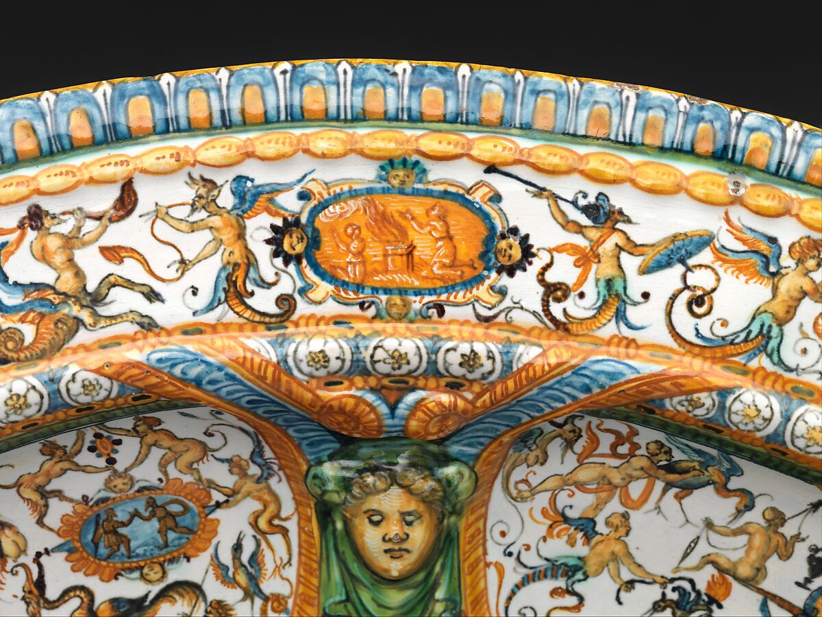 Basin or dish with The Gathering of Manna, Probably workshop of Antoine Conrade and his family, Maiolica (tin-glazed earthenware), probably French, Nevers