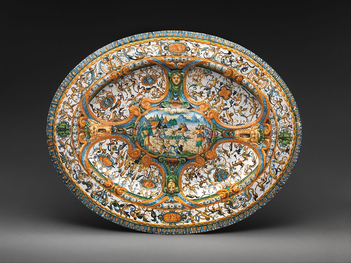 Basin or dish with The Gathering of Manna, Probably workshop of Antoine Conrade and his family, Maiolica (tin-glazed earthenware), probably French, Nevers 