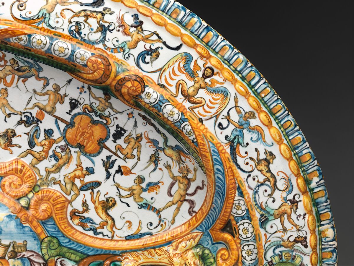 Basin or dish with The Gathering of Manna, Probably workshop of Antoine Conrade and his family, Maiolica (tin-glazed earthenware), probably French, Nevers