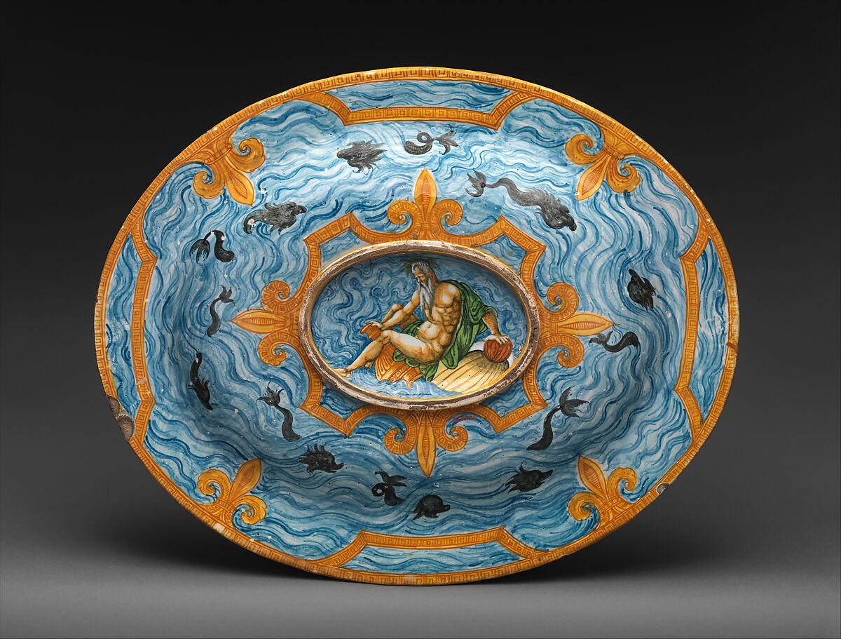 Basin or dish with The Gathering of Manna, Probably workshop of Antoine Conrade and his family, Maiolica (tin-glazed earthenware), probably French, Nevers