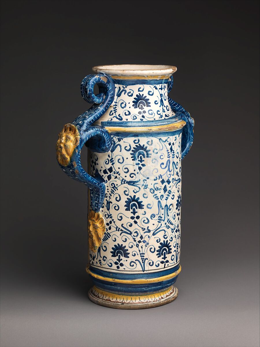 Albarello with arms of Leonardo Buonafede, Maiolica (tin-glazed earthenware), Italian, probably Montelupo