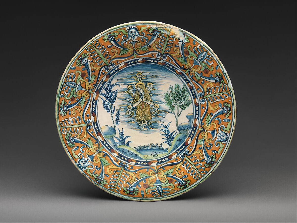 Plate with Saint Mary Magdalen, Maiolica (tin-glazed earthenware), Italian, Siena