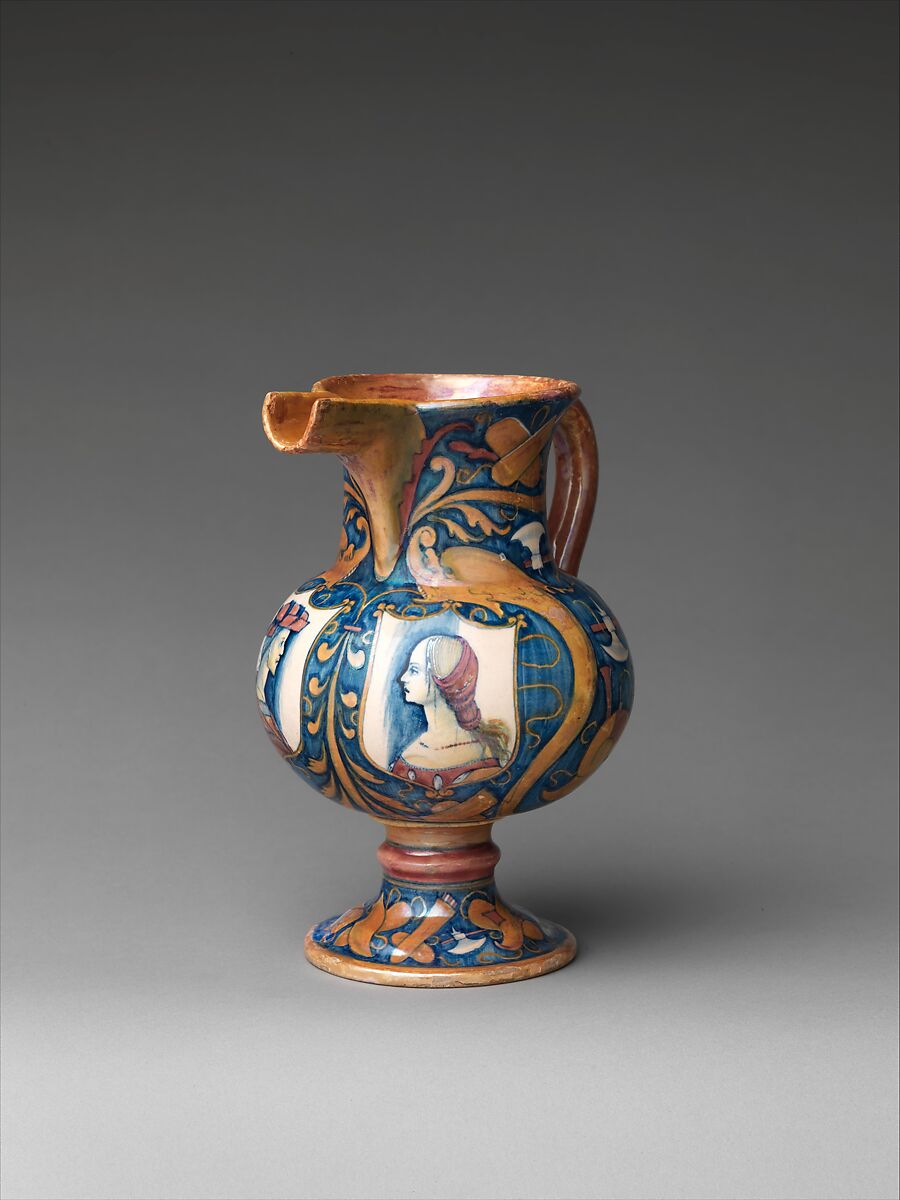 Ewer, Workshop of Maestro Giorgio Andreoli (Italian (Gubbio), active first half of 16th century), Maiolica (tin-glazed earthenware), lustered, Italian, Gubbio 