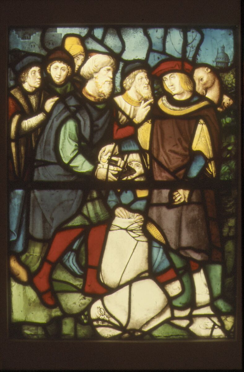 Joseph's Brethren Discover Money in Their Grain Sacks, Colored, stains, and enameled glass, French, probably Rouen 