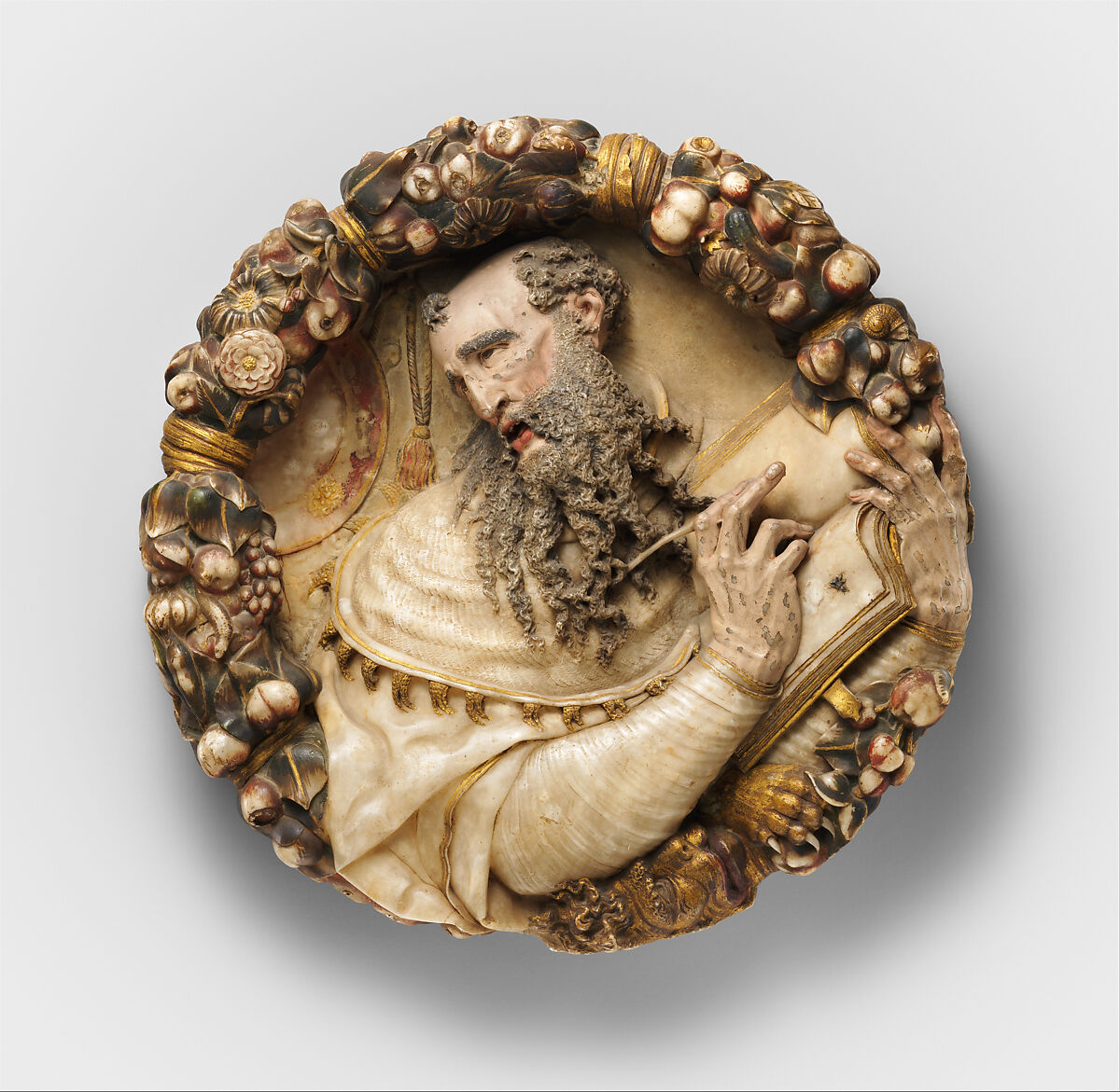 Saint Jerome (one of a pair), Alabaster, painted and gilt, Spanish, possibly Aragon 