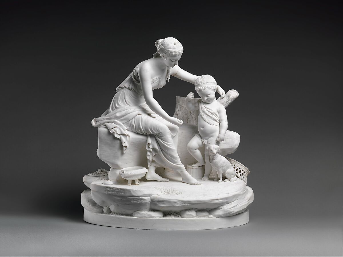 Seated woman and the infant Hercules, Dihl et Guérhard (French, 1781–ca. 1824) (Manufacture de Monsieur Le Duc d’Angoulême, until 1789), Hard-paste biscuit porcelain, French, Paris 