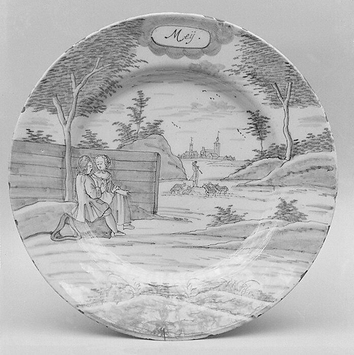 Plate (part of a set), De Porceleyne Bijl, Tin-glazed earthenware, Dutch, Delft 