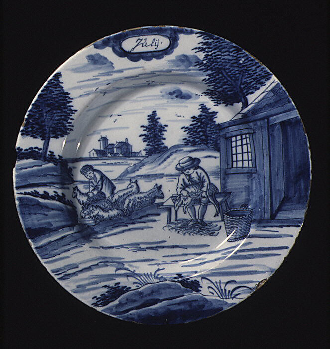 Plate (part of a set), De Porceleyne Bijl, Tin-glazed earthenware, Dutch, Delft 