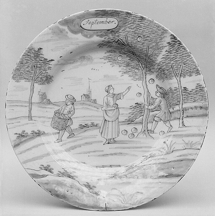 Plate (part of a set), De Porceleyne Bijl, Tin-glazed earthenware, Dutch, Delft 