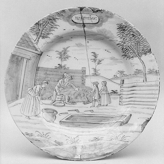 Plate (part of a set), De Porceleyne Bijl, Tin-glazed earthenware, Dutch, Delft 