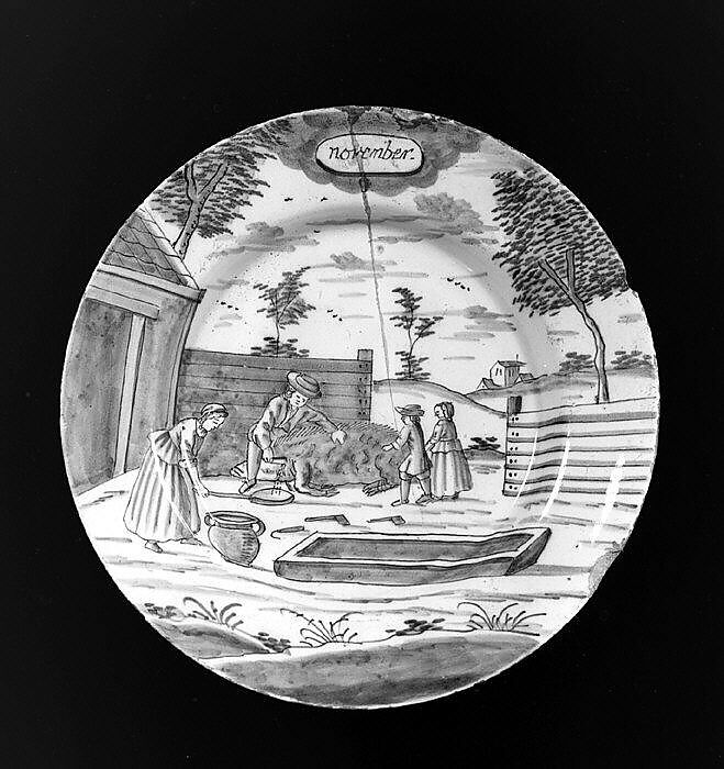 Plate (part of a set), De Porceleyne Bijl, Tin-glazed earthenware, Dutch, Delft