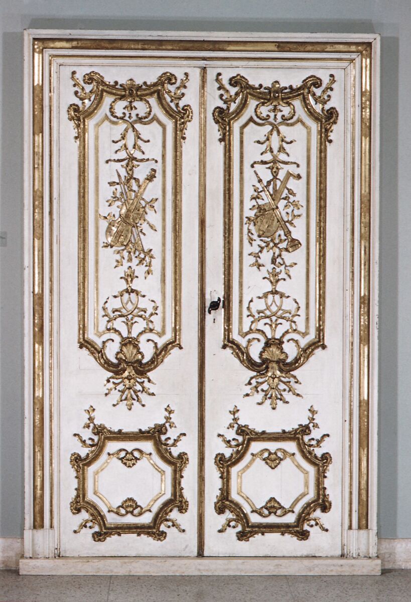 Four doors with trims and one set of entre-portes, Jean François Cuvilliés the Elder (German (born Belgian), Soignies 1695–1768 Munich), Wood, painted, carved and gilded, Southern German, Munich 